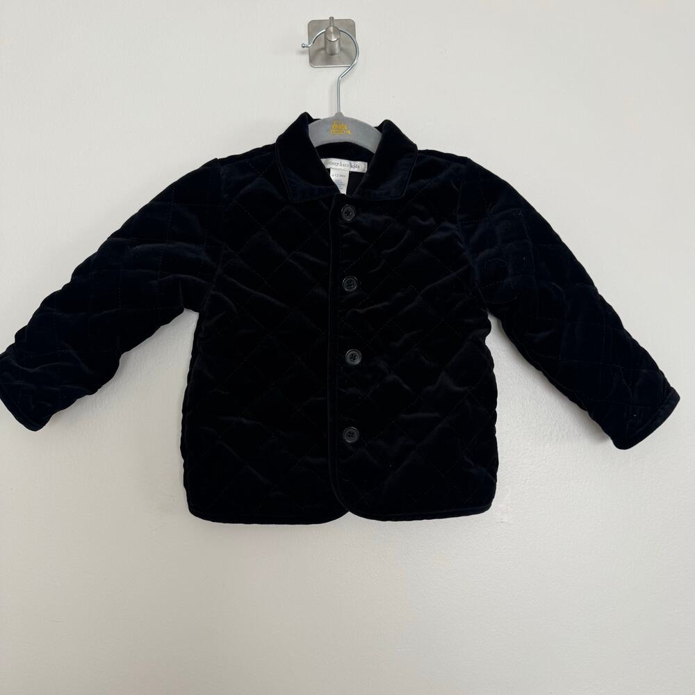 Pottery Barn Kids Quilted, Velvet-Like Button Up Jacket in Black